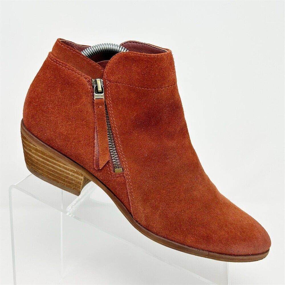 Sam Edelman Womens Ankle Booties Rust Red Side Zip Tassel Block Heel Almond 10